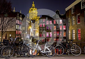 Amsterdam Red Light District at night, Singel Canal photo