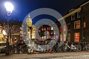 Amsterdam Red Light District at night, Singel Canal photo