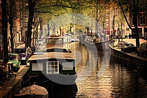 Amsterdam. Romantic canal, boats