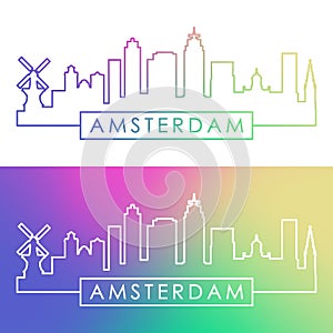 Amsterdam skyline. Colorful linear style.