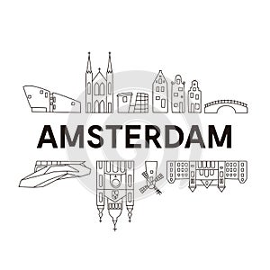 Amsterdam skyline. Cute And Funny Doodle Style.