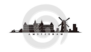 Amsterdam skyline and landmarks silhouette vector