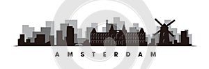 Amsterdam skyline and landmarks silhouette vector