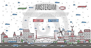 Amsterdam skyline with national famous landmarks