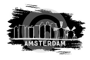 Amsterdam Skyline Silhouette. Hand Drawn Sketch.