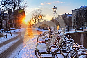 Amsterdam snow sunrise