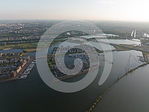 Amsterdam Steigereiland overhead on Ijburg artificial island modern residential area smart city cityscape at water