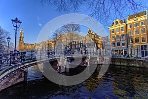 Amsterdam sunset cityscape