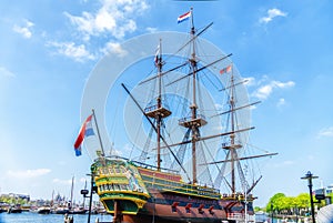 The Amsterdam, three-masted ship, clipper ship, replica, Dutch East India Company ship, Maritime Museum, Amsterdam, Holland,