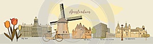 Amsterdam Tourist Attractions - Vector Art