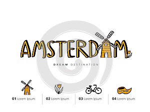 Amsterdam travel set, Netherlands, windmill