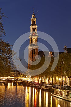 Amsterdam - Westerkerk (west church) in the evening