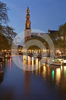Amsterdam - Westerkerk (west church) in the evening
