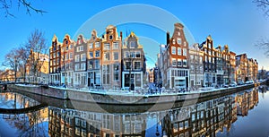 Amsterdam winter canal panorama