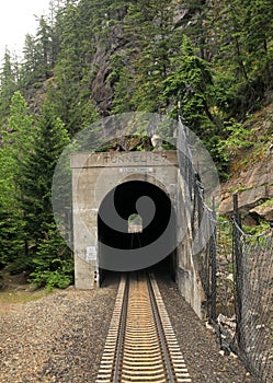 Amtrak through the Gaynor Tunnel in Montana photo