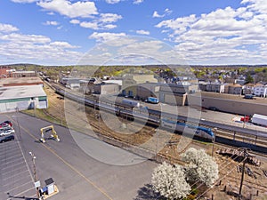 Amtrak train in Lawrence, Massachusetts, USA