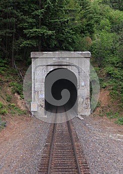 Amtrak through the Winton Tunnel in Montana photo