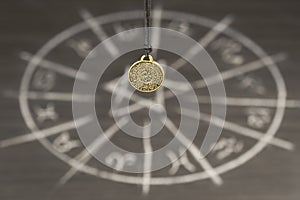 Amulet of predictions on the background of the magic circle