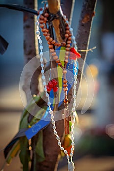 Amulets of dead people on the streets during the confrontation o photo