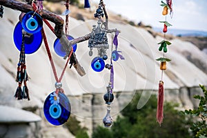 Amulets from evil eye hanging on tree