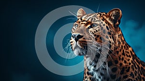 Amur leopard horizontal photo portrait close up. Ai generated