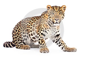 Amur leopard isolated on white background, critically endangered