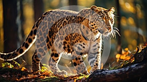 Amur leopard in nature in autumn. Ai generated