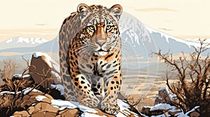 Amur leopard in nature. Rare animal. illustration