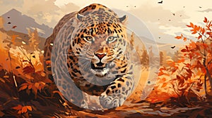 Amur leopard is running. illustration
