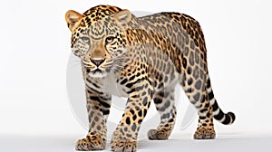 Amur leopard on white background side view. Ai generated