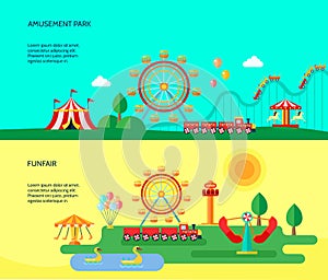 Amusement Park 2 Flat Horizontal Banners