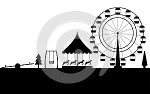 Amusement park, black contour of a Ferris wheel on a white background. Vector