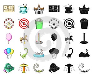 Amusement park cartoon,black icons in set collection for design. Equipment and attractions vector symbol stock web
