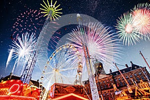 Amusement park at the center of Amsterdam at night.