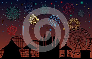 Amusement Park Circus Carnival Festival Fun Fair with Firework Landscape Illustration