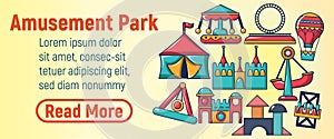 Amusement park concept banner, cartoon style