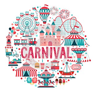 Amusement park concept, circus, carnival.