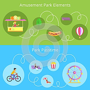 Amusement Park Elements Set Vector Illustration