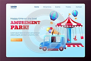 Amusement park flat cartoon landing page