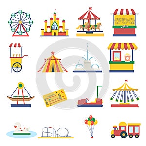 Amusement park flat elements isolated background infographic design concept vector illustration