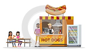 Amusement park with a hot dog booth