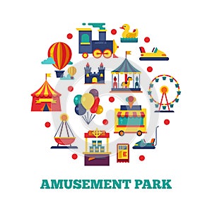 Amusement park icons round concept