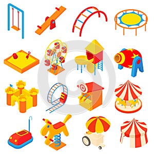 Amusement park icons set, cartoon style