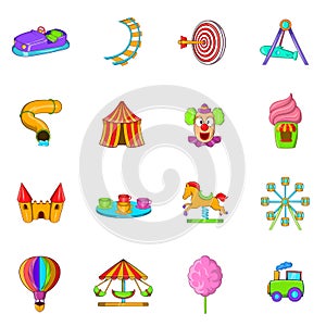 Amusement Park icons set, cartoon style photo