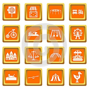Amusement park icons set orange