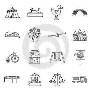 Amusement park icons set, outline style