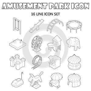 Amusement park icons set, outline style