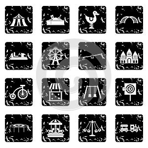 Amusement park icons set, simple style