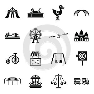 Amusement park icons set, simple style