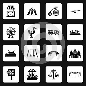 Amusement park icons set squares vector